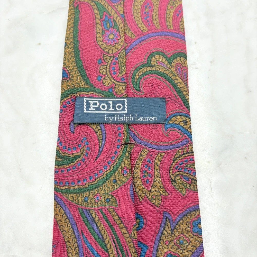 Polo Ralph Lauren Tie Necktie Wool Red‎ Paisley Handmade Italy 3.5x59